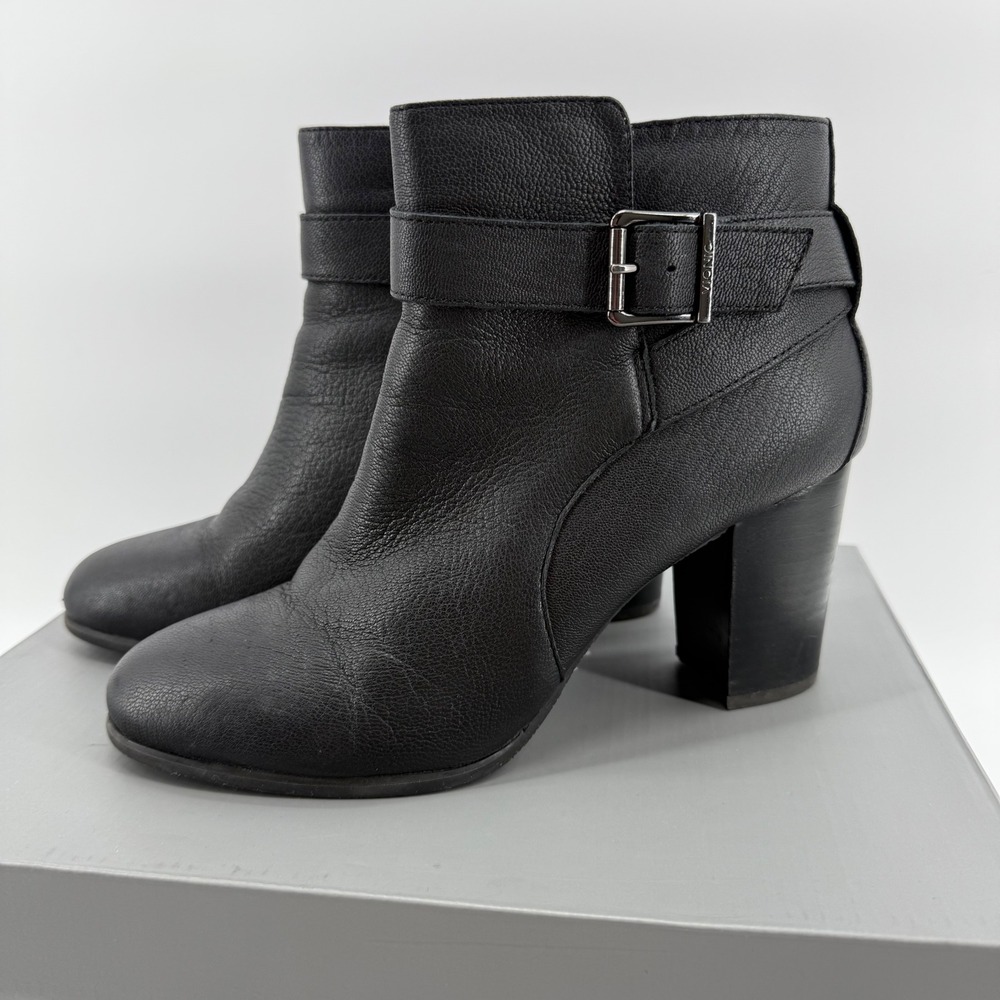 Vionic Perk Alison Black‎ Leather Ankle Boots Buckle Accents Women's Size 9